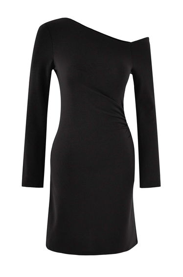 Teen Black More Sustainable Short/Mini Ribbed Stretch Knit Dress with Gathering/Drape Detail