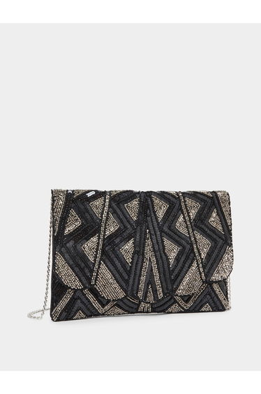 Women Black Embellished Clutch Bag