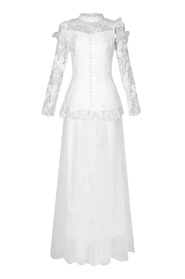 Embroidery Solid Top & Mesh Midi Skirt Set