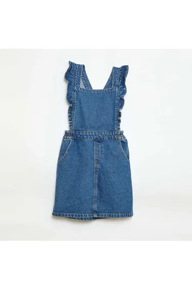 Denim Overalls with Ruffles BLUE