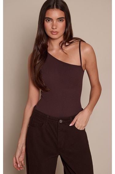 Dark Chocolate Contour Rib Strap Detail Bodysuit