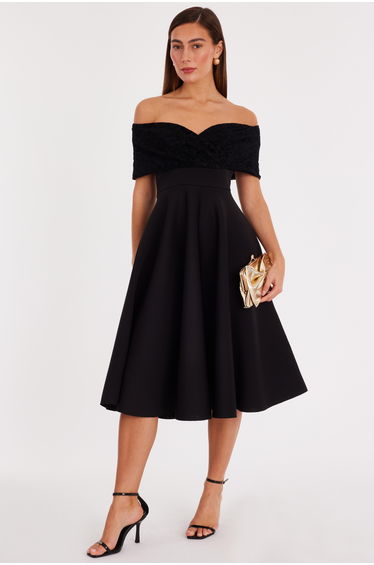 Black Lace Bardot Skater Dress