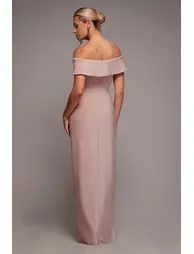 Goddiva Lurex Bardot Maxi With Waterfall Ruffle - Blush - 1