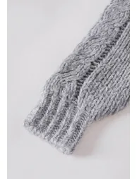 Soft-Toned Cable Chunky Hand-Knit Sweater in Grey - 6