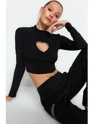 Black Fitted Stone Print Crop Top