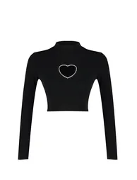 Black Fitted Stone Print Crop Top - 7