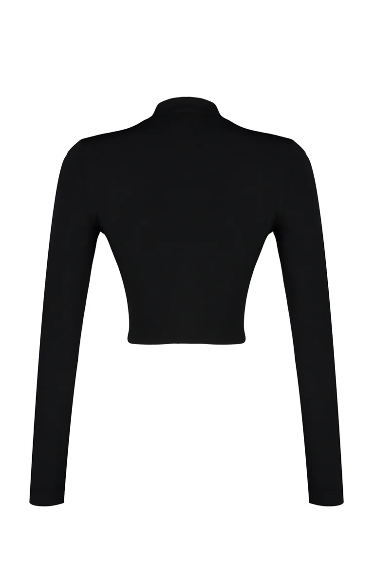 Black Fitted Stone Print Crop Top - 6