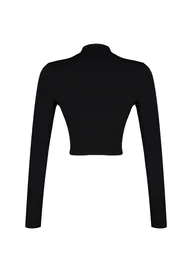 Black Fitted Stone Print Crop Top - 6