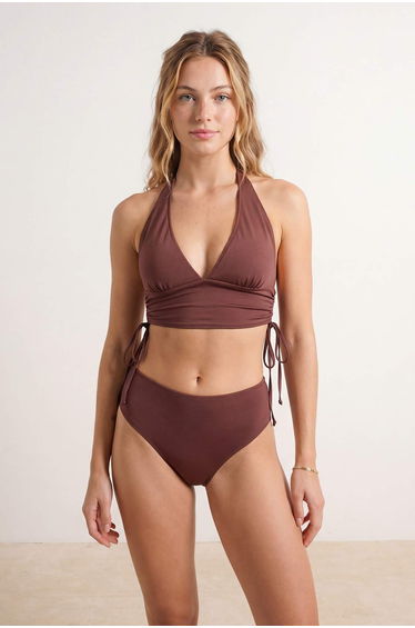 Brown Triangle Covered High Waist Regular Bikini Set
