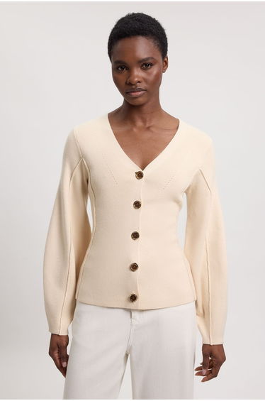 Knit Wool Look Rounded Sleeve Cardigan