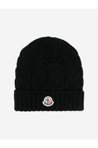 Moncler Enfant Boys Wool Knit Beanie Hat in Black