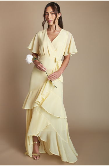 Angel Sleeve Tiered Bridesmaid Maxi Dress
