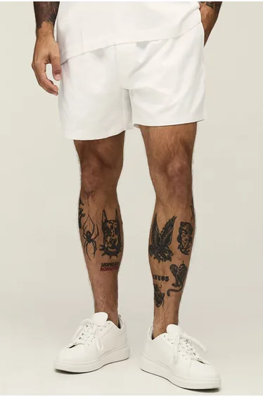 Relaxed Fit Short Length Linen Blend Short - white