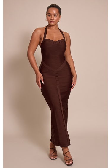 Shape Chocolate Bandage Halter Neck Maxi Dress