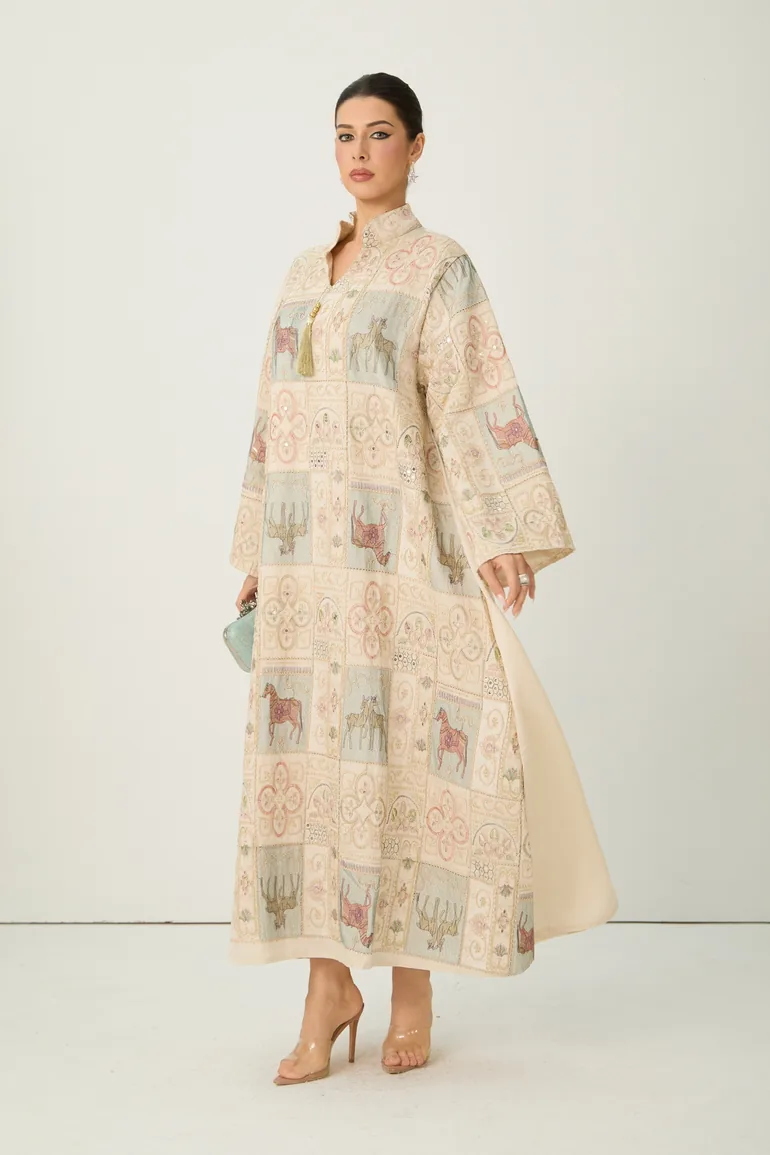 قفطان سانفير باللون البيج - 3