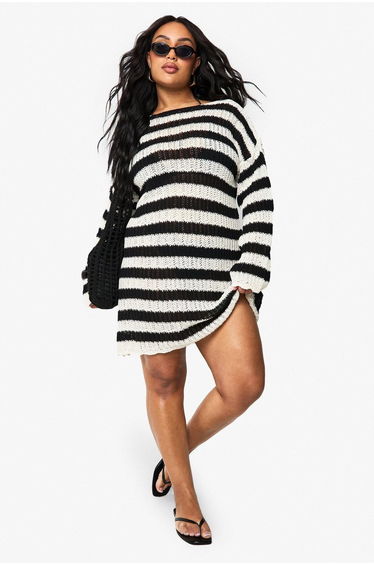 PLUS CROCHET KNIT SCOOP BACH BEACH DRESS - black