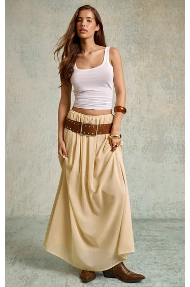 Almond Chiffon Floaty Maxi Skirt