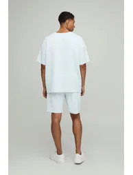 Oversized Pleated T-Shirt & Relaxed Fit Mid-Length Short Set - pastel blue - 1