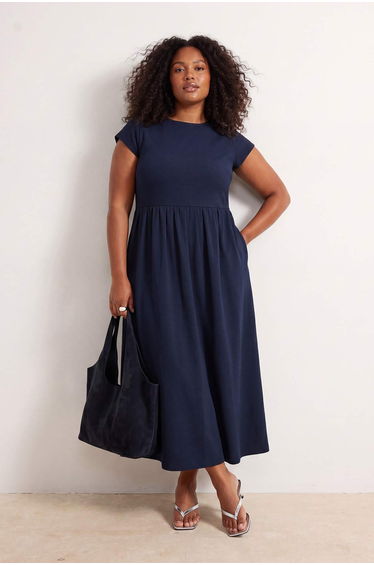 Navy Blue Finike Woven Plus Size Dress