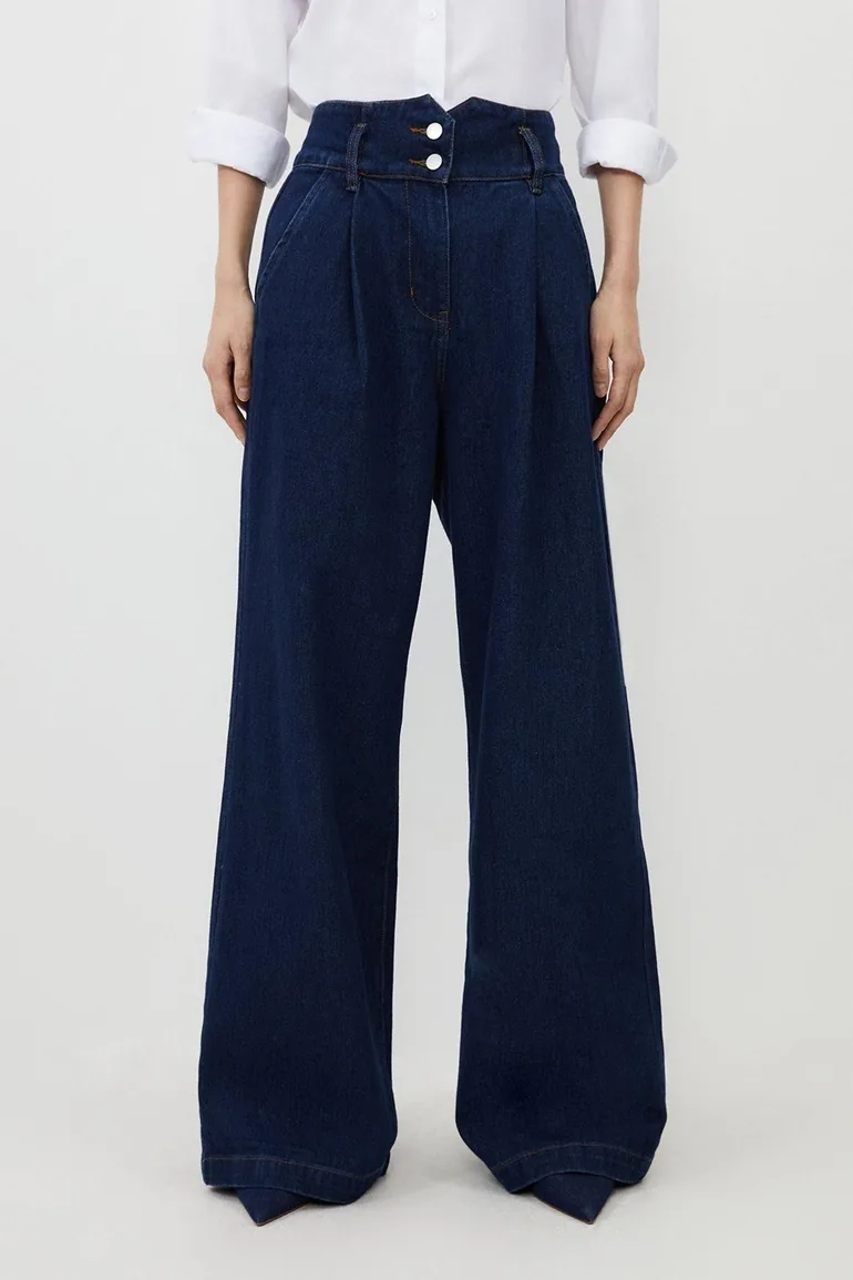 Petite Denim Indigo Wide Leg Trousers - 1
