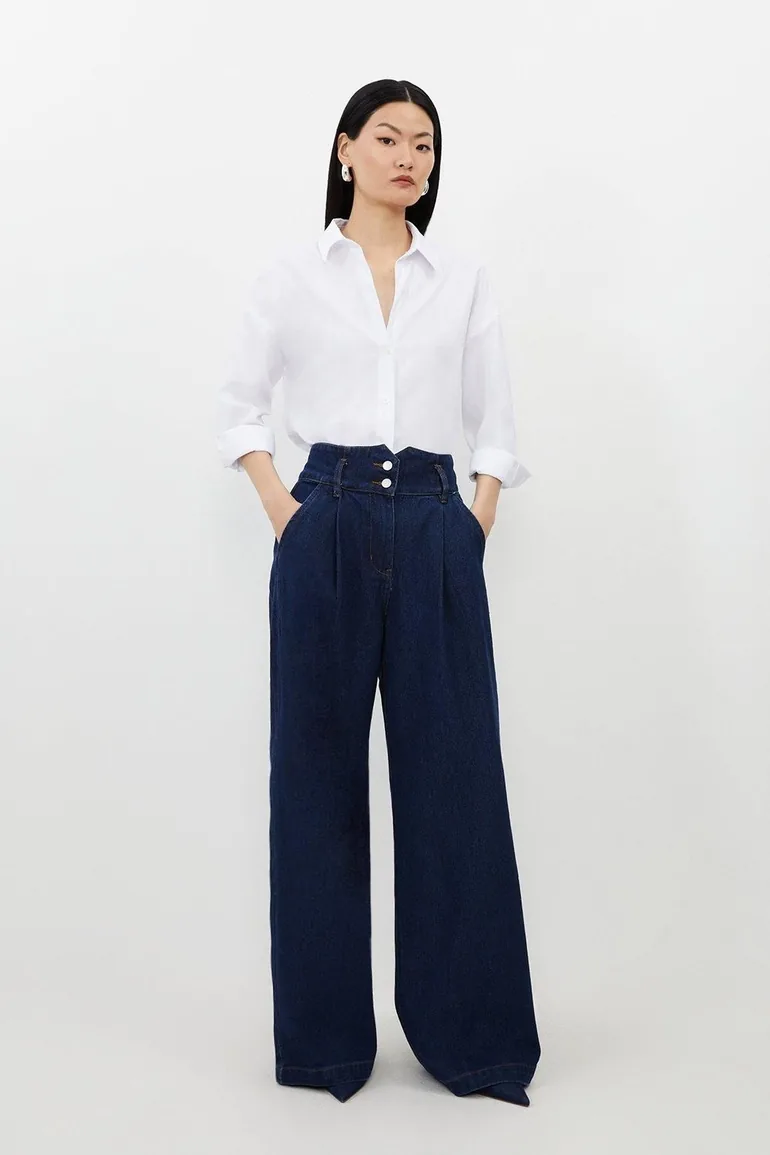 Petite Denim Indigo Wide Leg Trousers