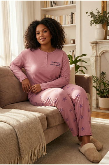 Dusty Rose Star Printed Oversize Pajama Set