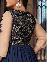 Navy A-Line Plus Size Floor-Length Dress - 3