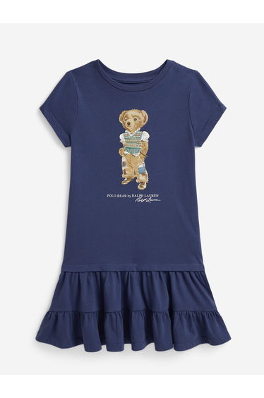 Ralph Lauren Girls Polo Bear Jersey Dress in Blue