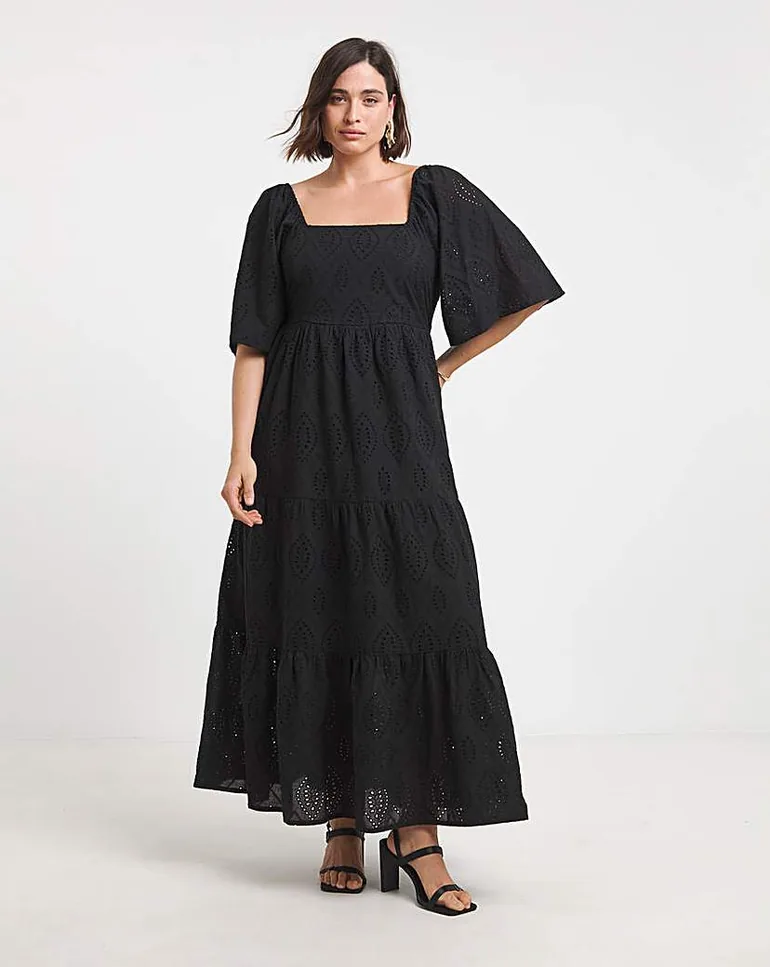 black lace top maxi dress Oversized Lace Layered Midi Dress In Black M