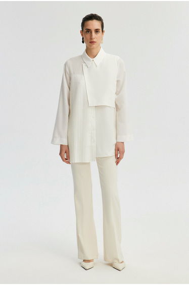 ASYMMETRIC SHIRT WITH PLEAT DETAIL