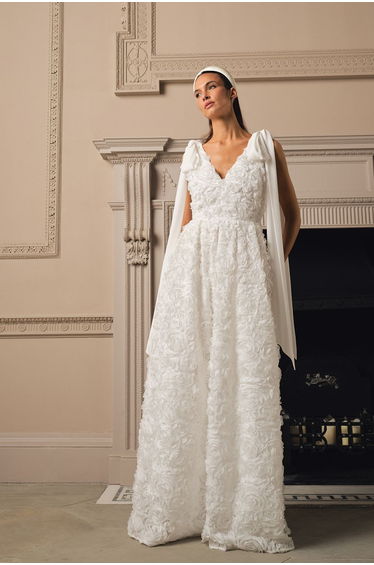 Sleeveless Tie Shoulder Embellished Wedding Dress