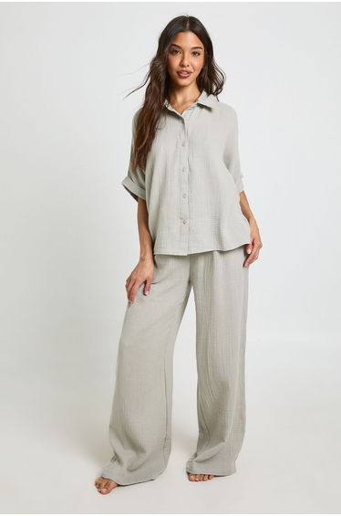 Short Sleeve Boxy Beach Shirt - stone