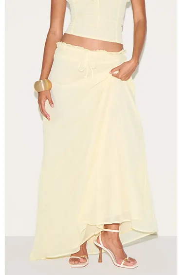 Butter Yellow Chiffon Floaty Maxi Skirt