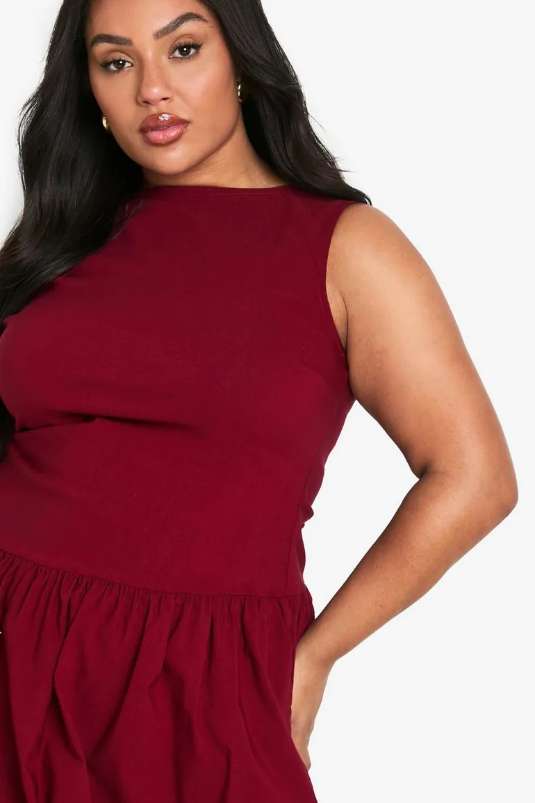 Plus BENGALINE ROUCHED BUBBLE HEM MINI DRESS - wine - 3