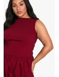 Plus BENGALINE ROUCHED BUBBLE HEM MINI DRESS - wine - 3