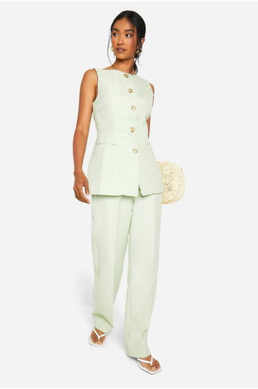 Straight Leg Tailored Trousers - sage