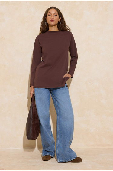 Brown Oversized Single Jersey Plain Knitted