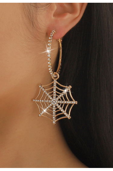 Rhinestones Spider Web Hoop Dangle Earrings for Night Outings & Halloween Parties