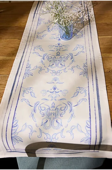 White-Blue Pattern Runner