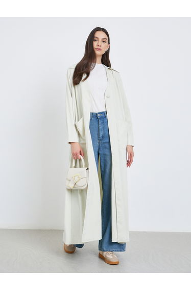 Off-White Solid Button Detail Abaya