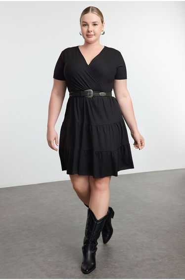 Black*001 Crepe Knitted Plus Size Dress