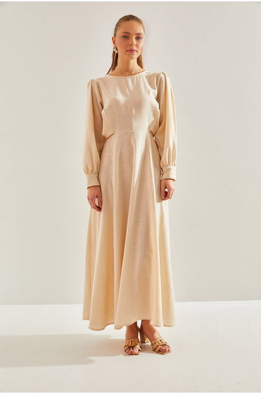 Modest Women's Kuşak Tie-Detail Long Hijab Dress