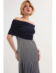 Striped Bardot Knitted Maxi Dress - 1