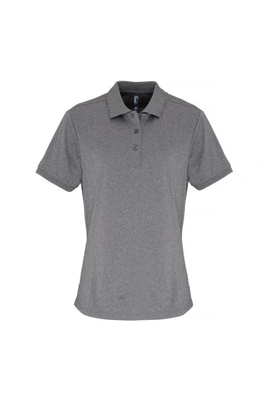 Premier Womens/Ladies Coolchecker Short Sleeve Pique Polo T-Shirt - Grey Melange