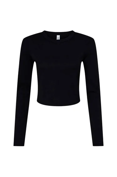Bella + Canvas Womens/Ladies Micro-Rib Long-Sleeved T-Shirt - Solid Black