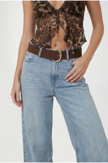 Statement Faux Suede Chunky Buckle Belt - chocolate