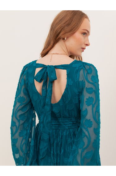 Lovedrobe Teal Floral Burnout Tie-Back Maxi Dress with Asymmetric Split Hem product thumbnail 4