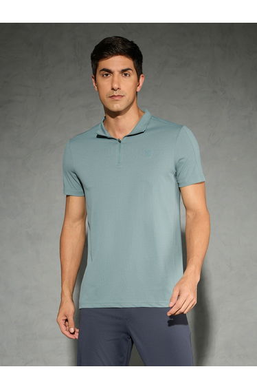 Solid 4-Way Stretch Half Zip Front Slim Fit Polo T-Shirt