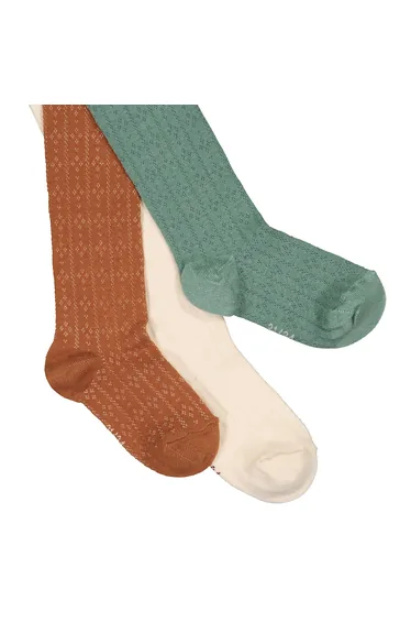 Pack of 3 Tights in Plain Pointelle Knit and Cotton Mix