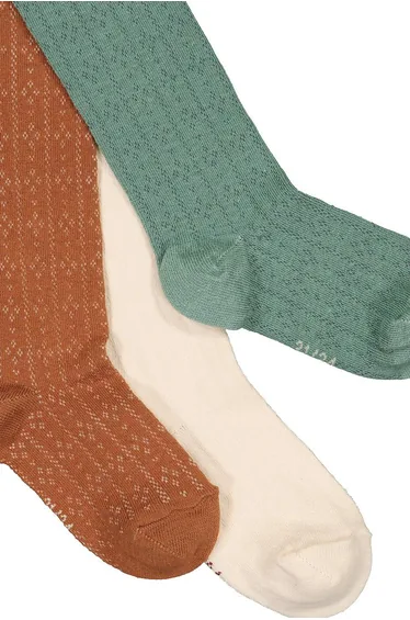 Pack of 3 Tights in Plain Pointelle Knit and Cotton Mix